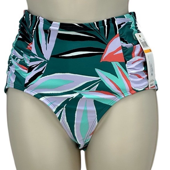 Anne Cole High Waist Palm Print Bikini Briefs - Green White - size Small - Picture 1 of 8